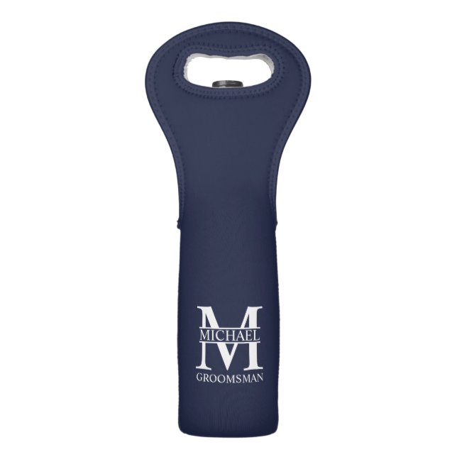 Personalized Groomsman's Name and Monogram Wine Bag (Front)