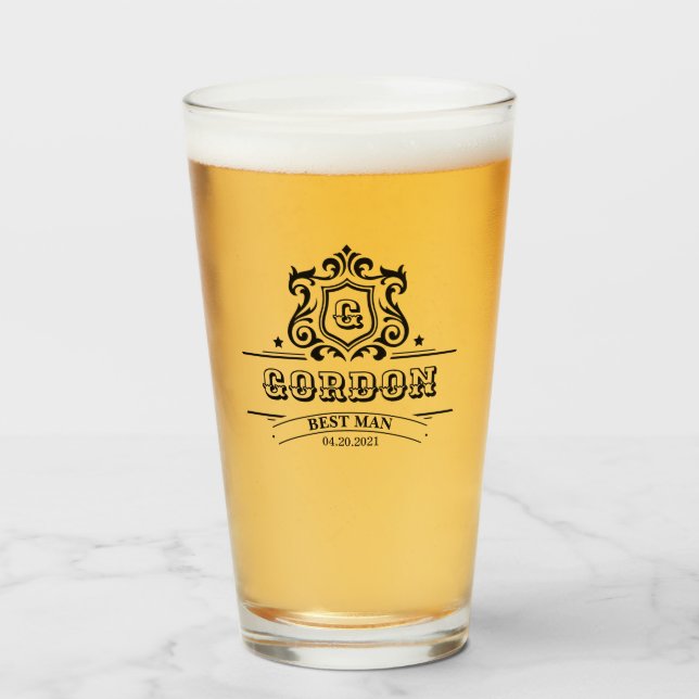 Personalized Groomsmen Bestman Groom Pint Glass (Front Filled)