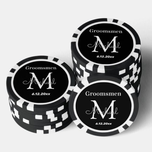 personalized groomsmen black and white wedding poker chips