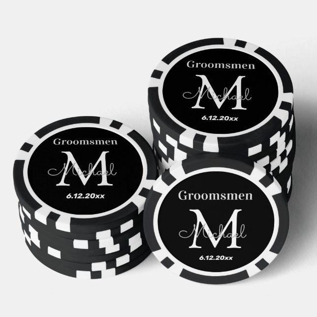 personalized groomsmen black and white wedding poker chips (Stack)