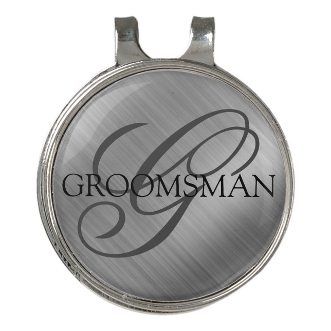Personalized Groomsmen Brushed Silver Golf Hat Clip (Front)