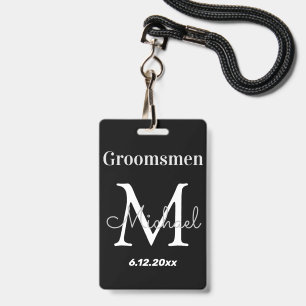 personalized  groomsmen elegant black wedding badge
