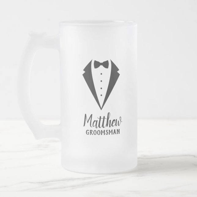 Personalized Groomsmen Frosted Glass Beer Mug (Left)