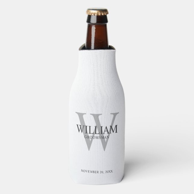 Personalized Groomsmen Monogram & Name Bottle Cooler (Bottle Front)