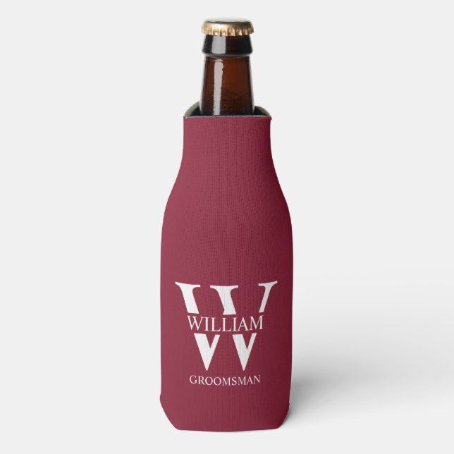 Personalized Groomsmen Monogram & Name Bottle Cooler (Bottle Front)