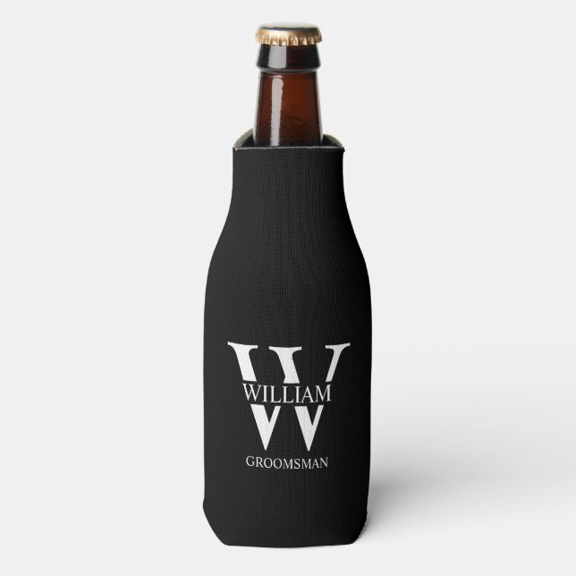 Personalized Groomsmen Monogram & Name Bottle Cooler (Bottle Front)