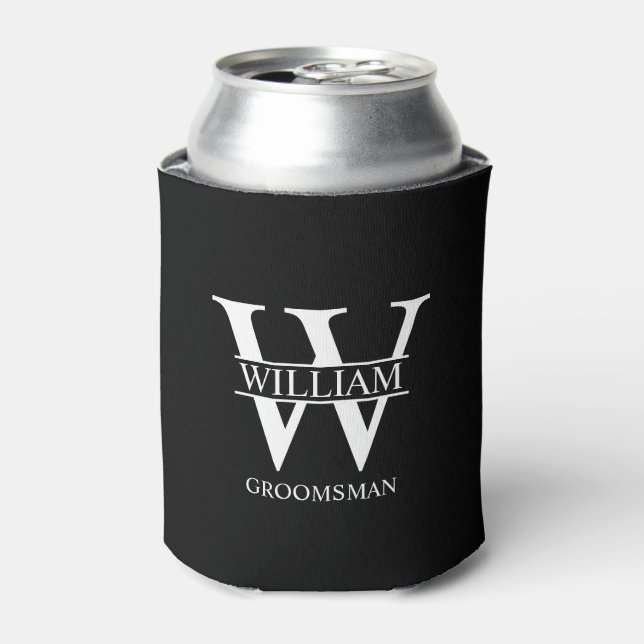 Personalized Groomsmen Monogram & Name Can Cooler (Can Front)