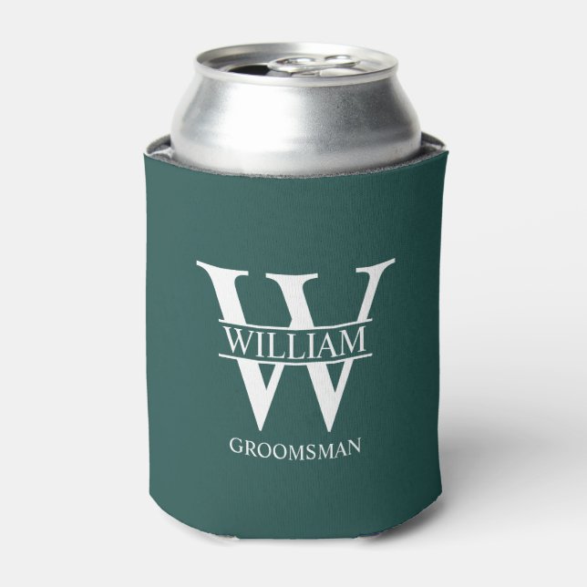 Personalized Groomsmen Monogram & Name Can Cooler (Can Front)
