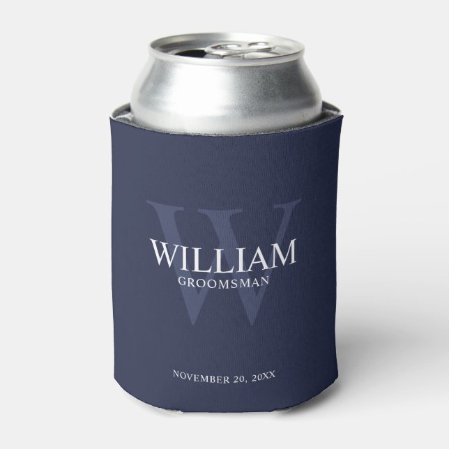 Personalized Groomsmen Monogram & Name Can Cooler (Can Front)