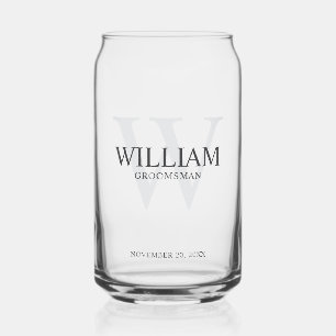 Personalized Groomsmen Monogram & Name Can Glass