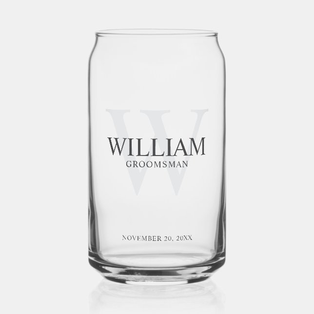 Personalized Groomsmen Monogram & Name Can Glass (Front)