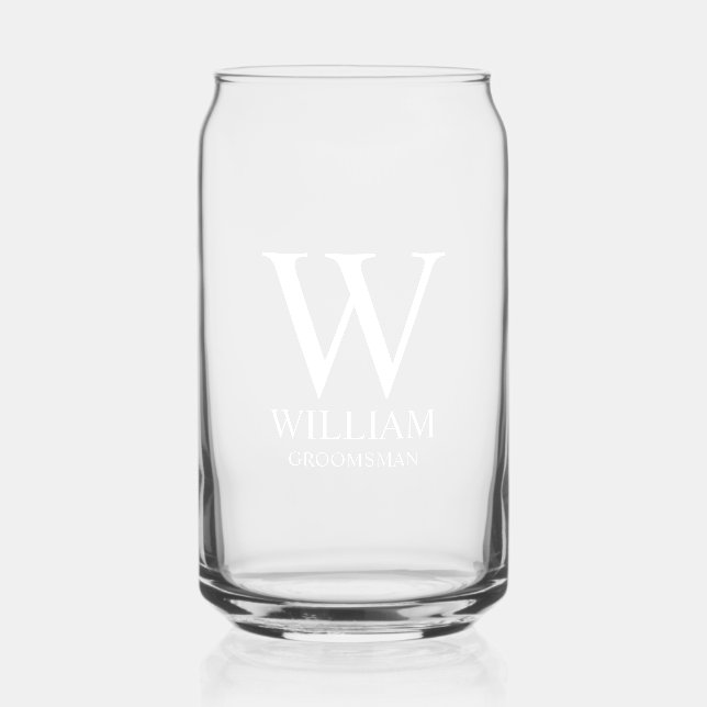 Personalized Groomsmen Monogram & Name Can Glass (Front)