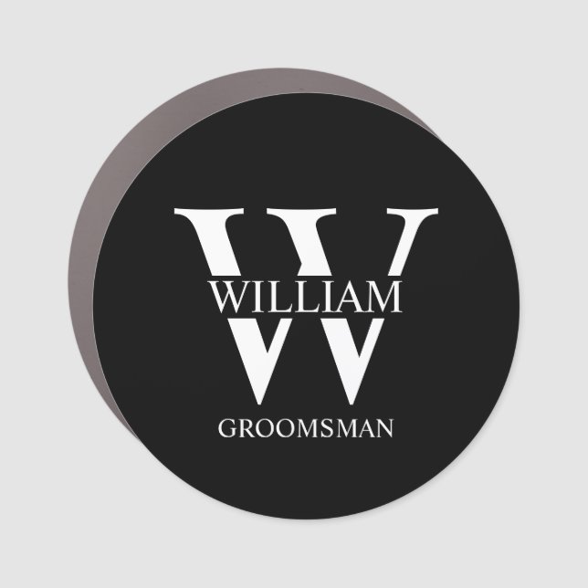 Personalized Groomsmen Monogram & Name Car Magnet (Front)