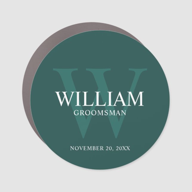 Personalized Groomsmen Monogram & Name Car Magnet (Front)