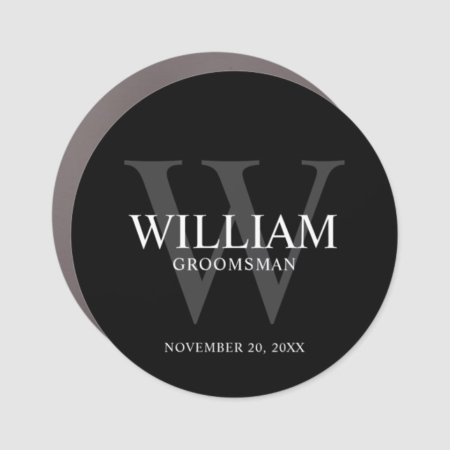 Personalized Groomsmen Monogram & Name Car Magnet (Front)