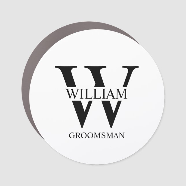 Personalized Groomsmen Monogram & Name Car Magnet (Front)