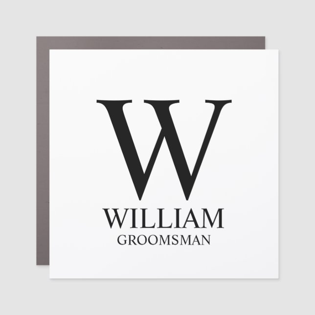 Personalized Groomsmen Monogram & Name Car Magnet (Front)