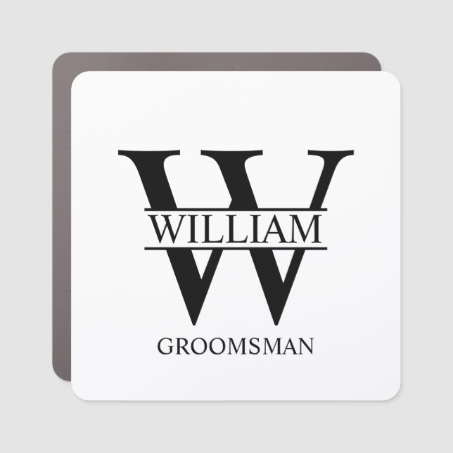 Personalized Groomsmen Monogram & Name Car Magnet (Front)