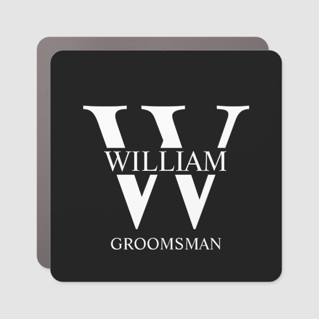 Personalized Groomsmen Monogram & Name Car Magnet (Front)
