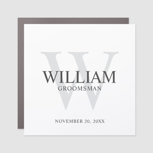 Personalized Groomsmen Monogram & Name Car Magnet (Front)