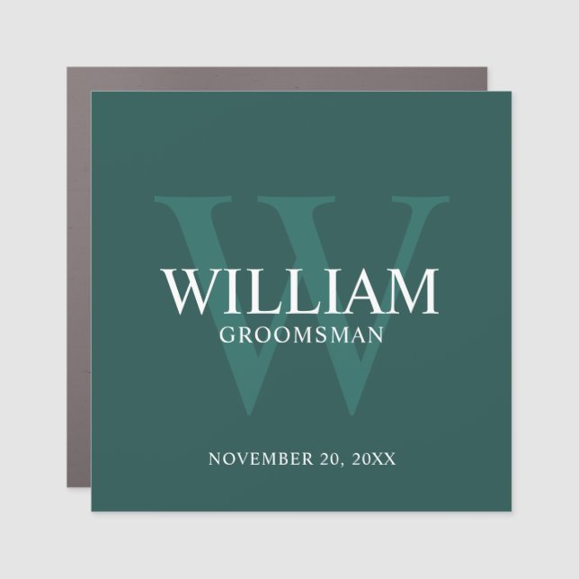 Personalized Groomsmen Monogram & Name Car Magnet (Front)