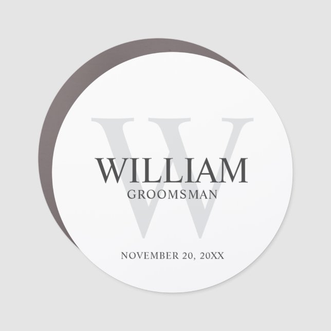Personalized Groomsmen Monogram & Name Car Magnet (Front)