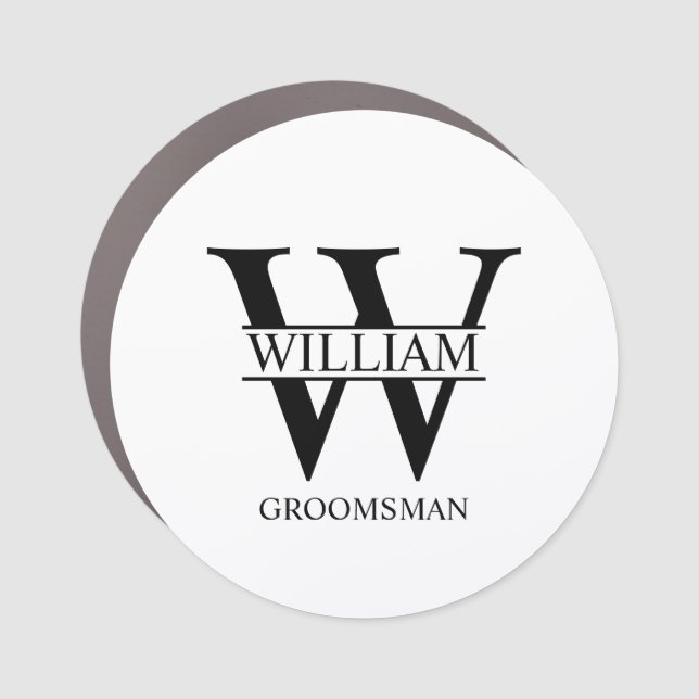 Personalized Groomsmen Monogram & Name Car Magnet (Front)