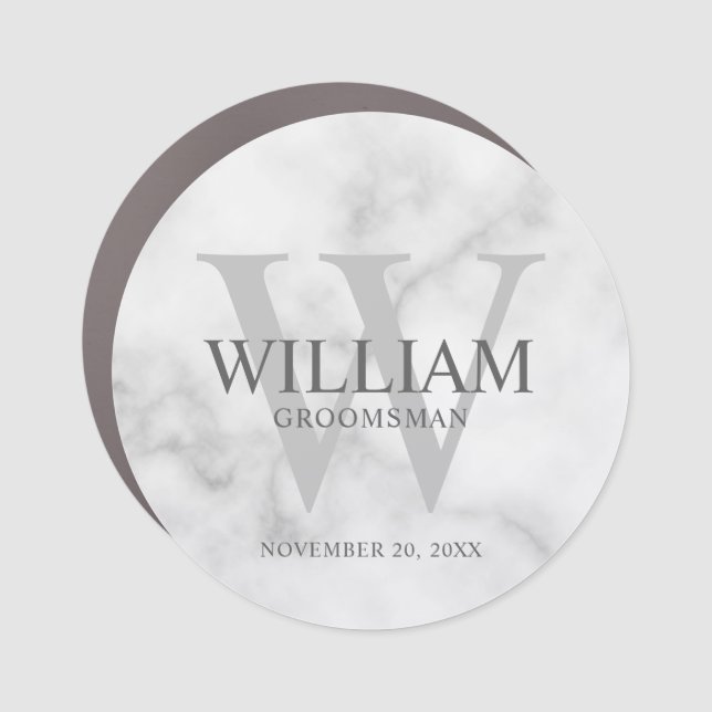 Personalized Groomsmen Monogram & Name Car Magnet (Front)
