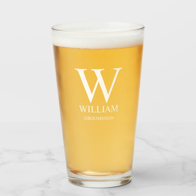 Personalized Groomsmen Monogram & Name Glass (Front Filled)