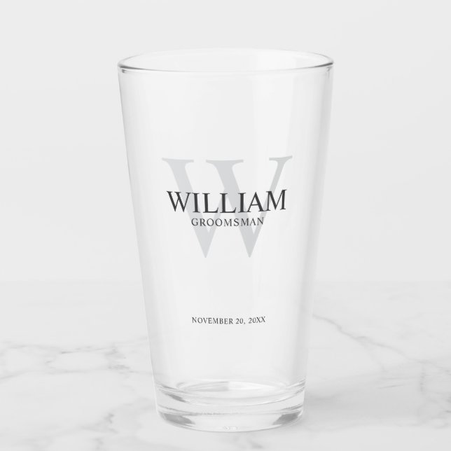Personalized Groomsmen Monogram & Name Glass (Front)