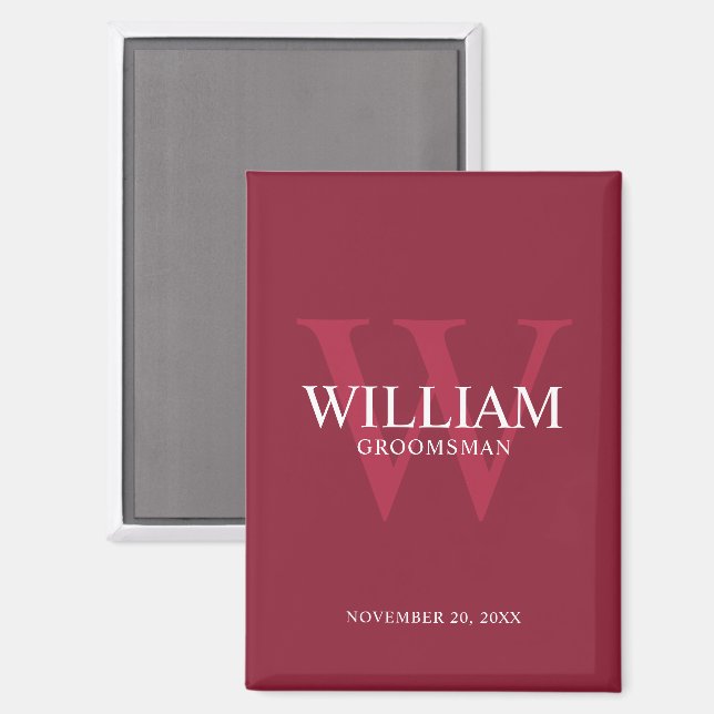 Personalized Groomsmen Monogram & Name Magnet (Front/Back)