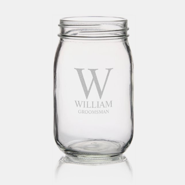 Personalized Groomsmen Monogram & Name Mason Jar (Glassware)