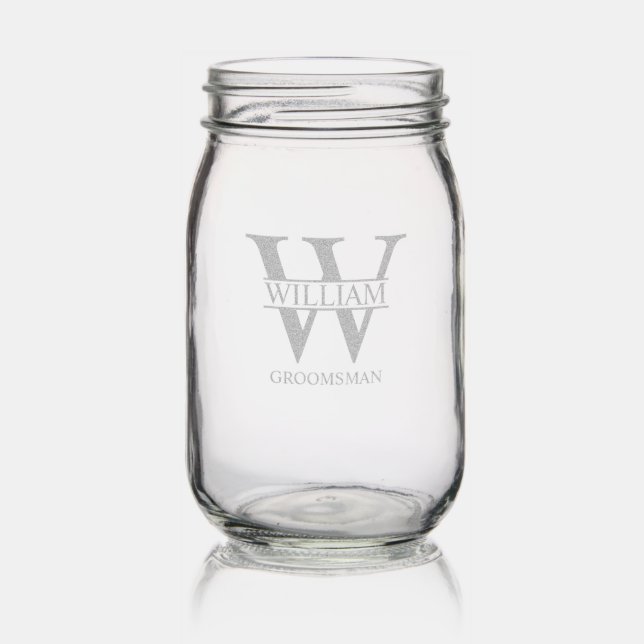 Personalized Groomsmen Monogram & Name Mason Jar (Glassware)