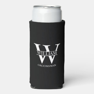 Personalized Groomsmen Monogram & Name Seltzer Can Cooler