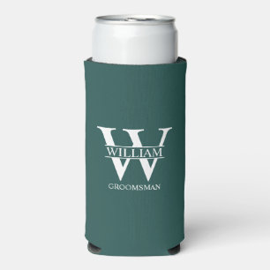 Personalized Groomsmen Monogram & Name Seltzer Can Cooler