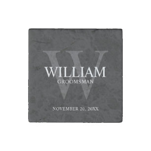 Personalized Groomsmen Monogram & Name Stone Magnet