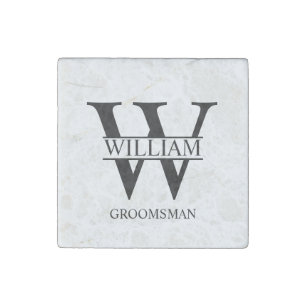 Personalized Groomsmen Monogram & Name Stone Magnet