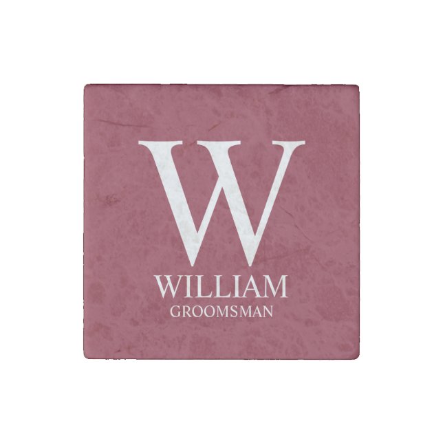Personalized Groomsmen Monogram & Name Stone Magnet (Front)