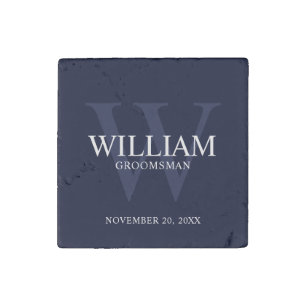 Personalized Groomsmen Monogram & Name Stone Magnet