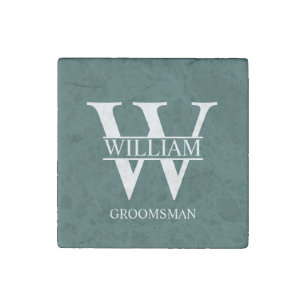 Personalized Groomsmen Monogram & Name Stone Magnet