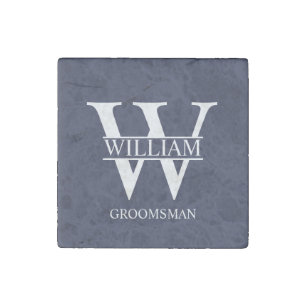 Personalized Groomsmen Monogram & Name Stone Magnet