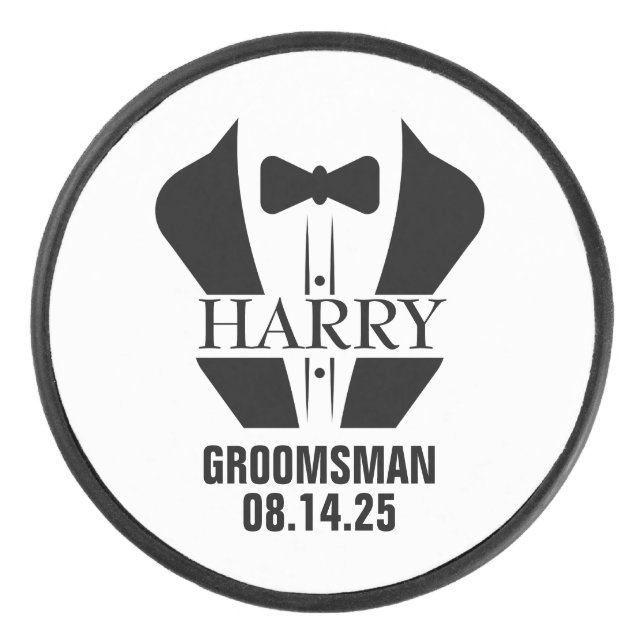 Personalized Groomsmen Wedding Party Custom Hockey Hockey Puck (Front)