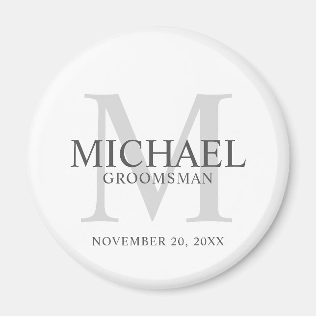 Personalized Groomsmen's name and monogram Magnet (Front)