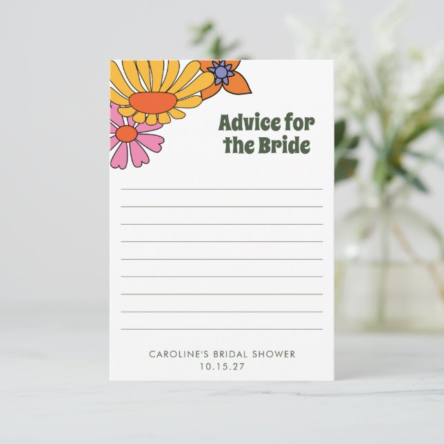 Personalized Groovy Floral Advice For The Bride Card (Standing Front)