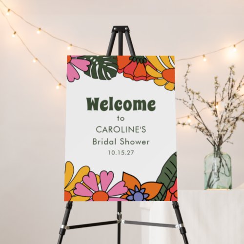 Personalized Groovy Floral Bridal Shower Welcome Foam Board