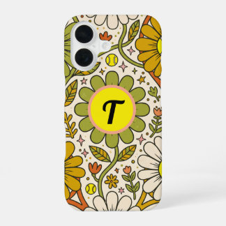 Personalized Groovy Floral Tennis Monogram iPhone 16 Case