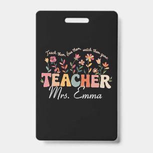 Personalized Groovy Flowers Teacher Custom Gift Badge