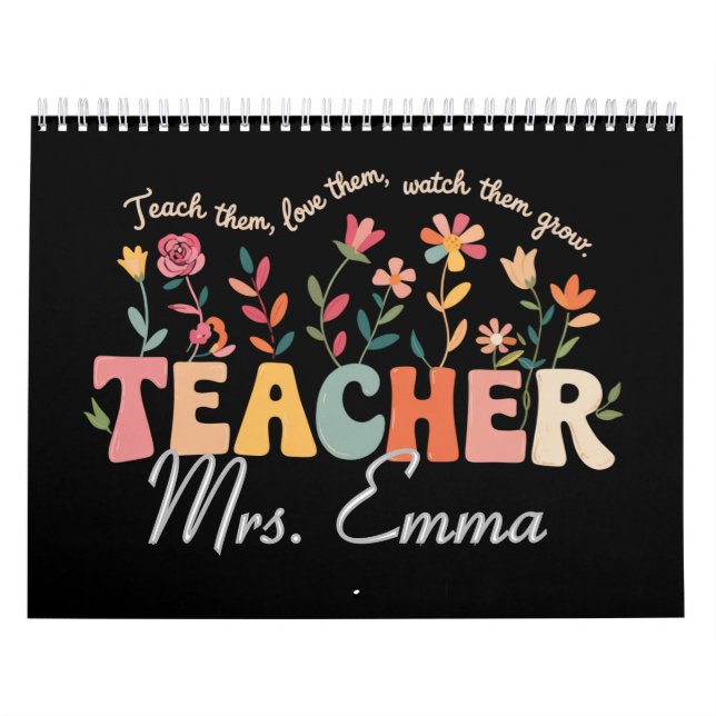 Personalized Groovy Flowers Teacher Custom Gift Calendar (Cover)