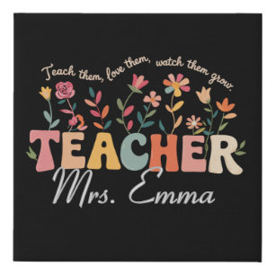 Personalized Groovy Flowers Teacher Custom Gift Faux Canvas Print