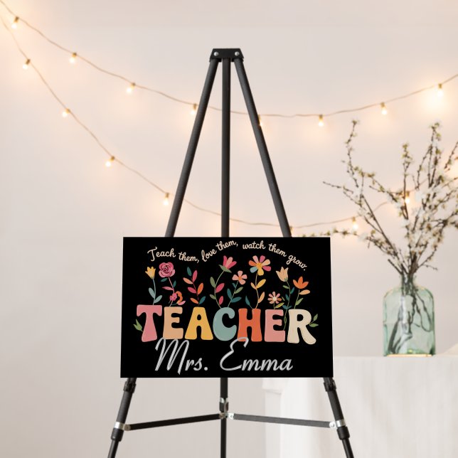 Personalized Groovy Flowers Teacher Custom Gift Foam Board (In Situ (Stand))